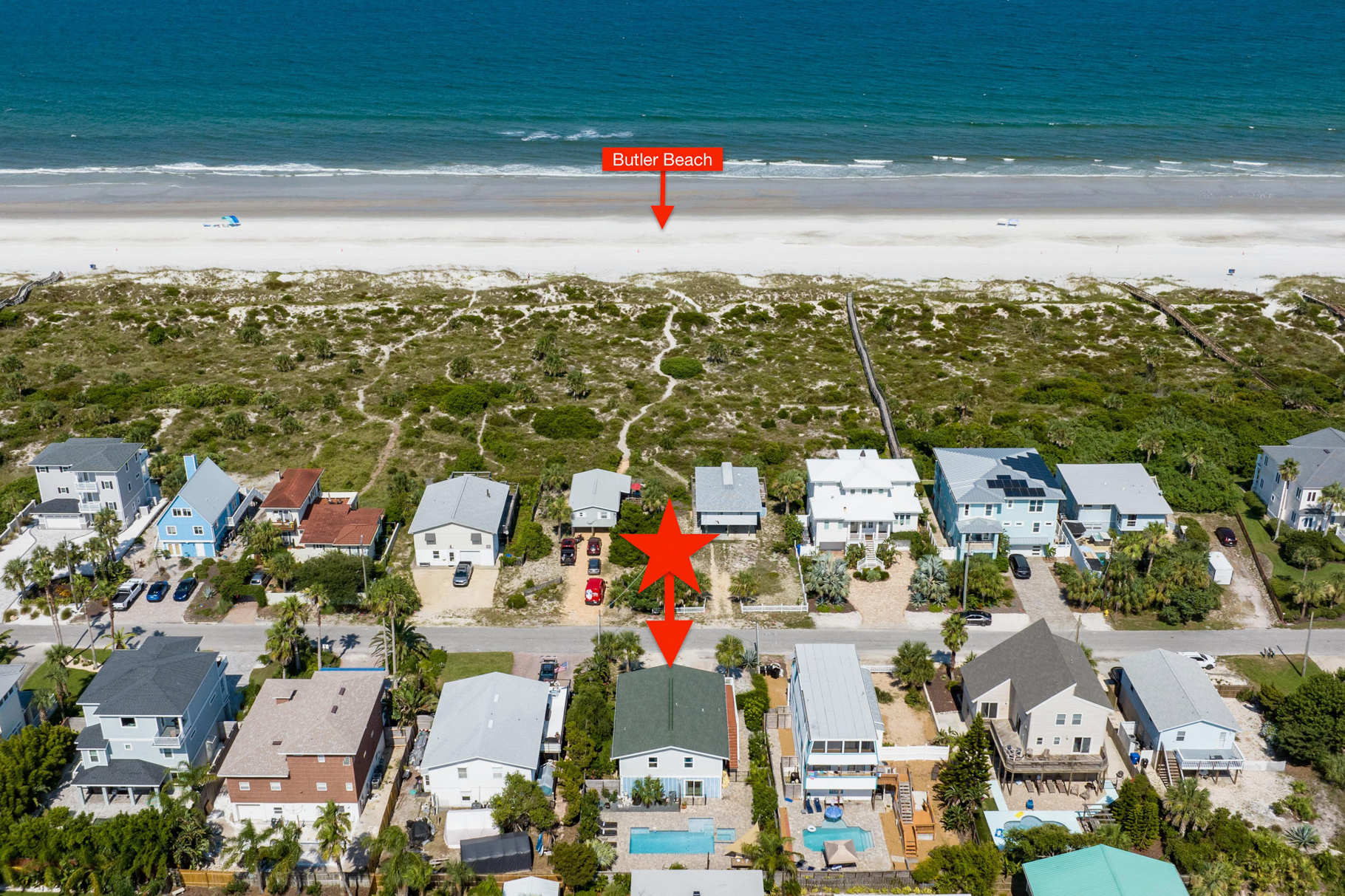 Shows where home is in relation to Butler Beach in St Augustine, Florida